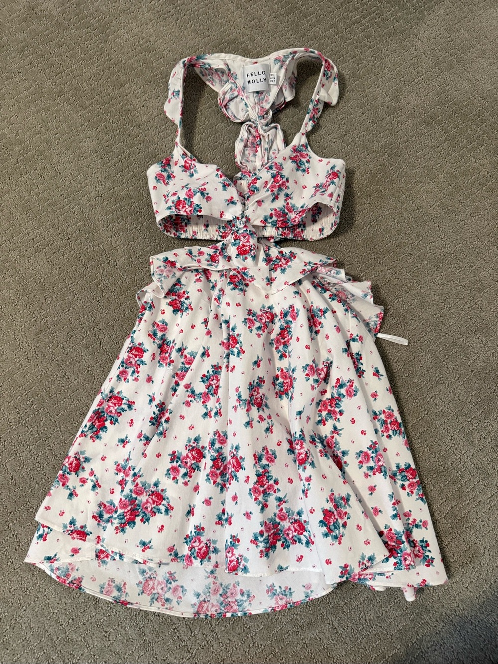 Hello Molly White Floral Two-Piece Dress with Pink & Teal Accents